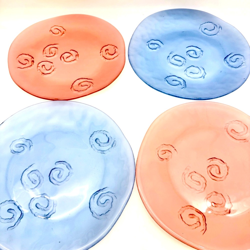 VTG Izabel Lam NY Wind Over Water Pink Blue Swirl Art Glass 13" Plate Set of 4